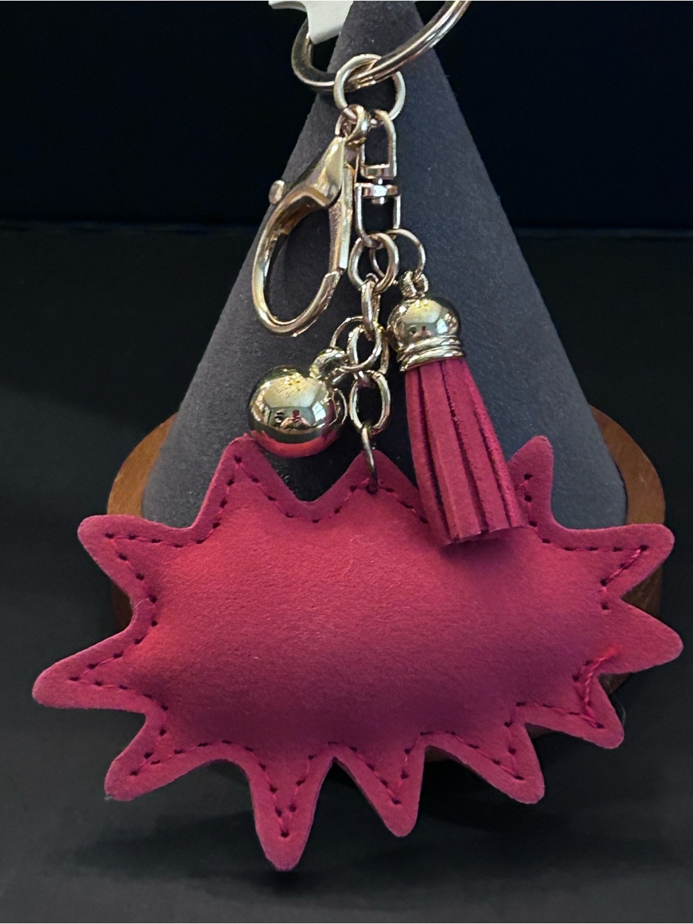 Red, Clear & Black Rhinestone 'WTF' Burst 💥 Bag Charm Keychain w/Gold Hardware - Picture 2 of 3